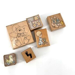 Hero Arts Craft‎ Stamps Baby Shower Bunny Carriage Rubber Duck Precious Moments